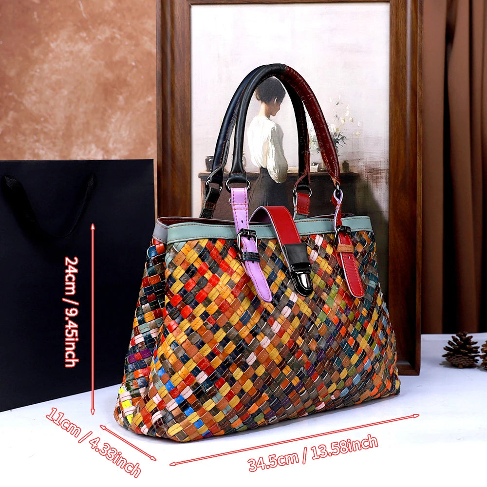 Woven Leather Crossbody Bag, Large-Capacity Shoulder Tote - product photo 4