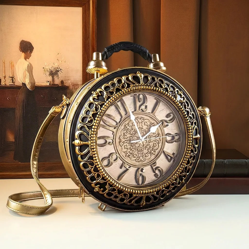 Clock-Print Crossbody Bag, Vintage Cartoon Shoulder Bag - product photo 1