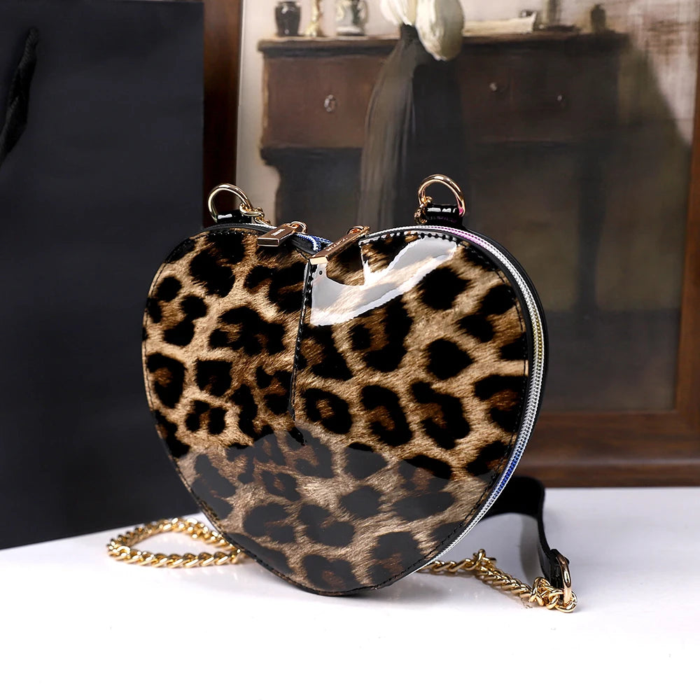 Heart-Shaped Leopard Bag, Mini Crossbody Purse - product photo 2