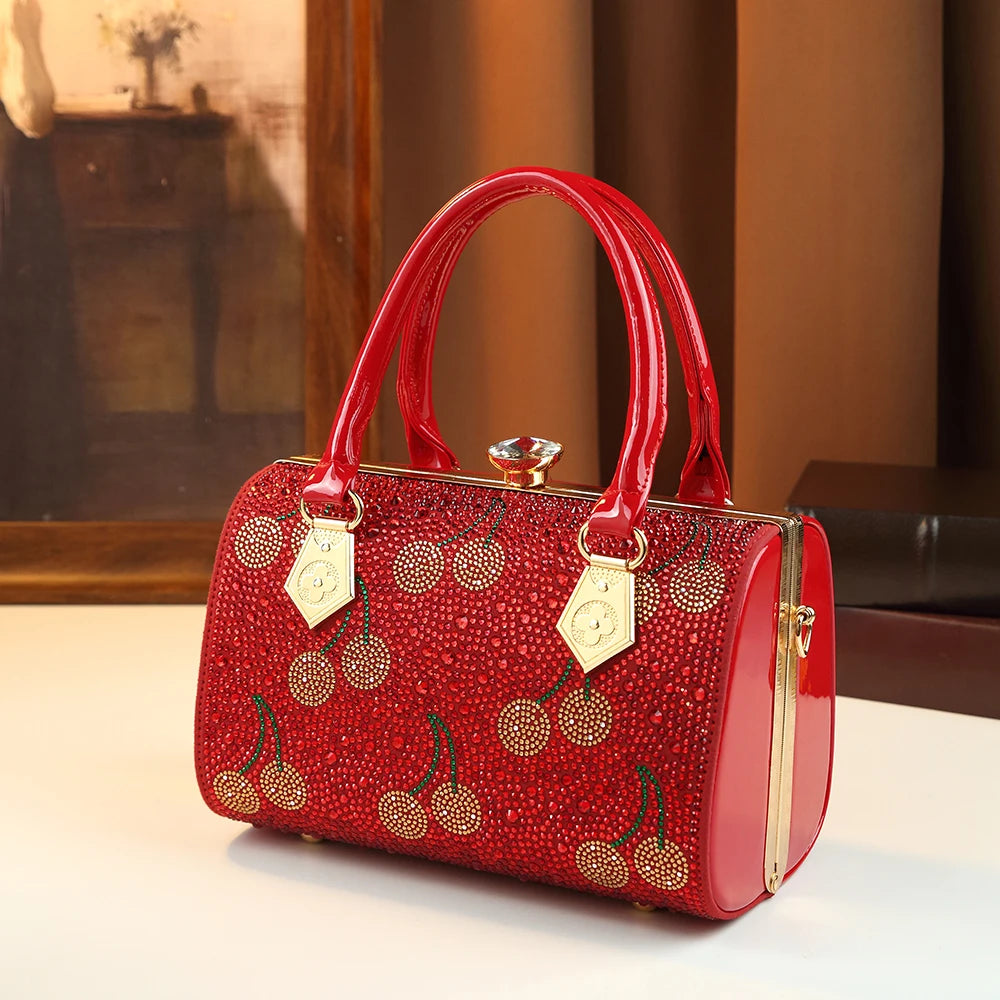 Cherry-Pattern Rhinestone Bag, Evening Party Tote - product photo 1