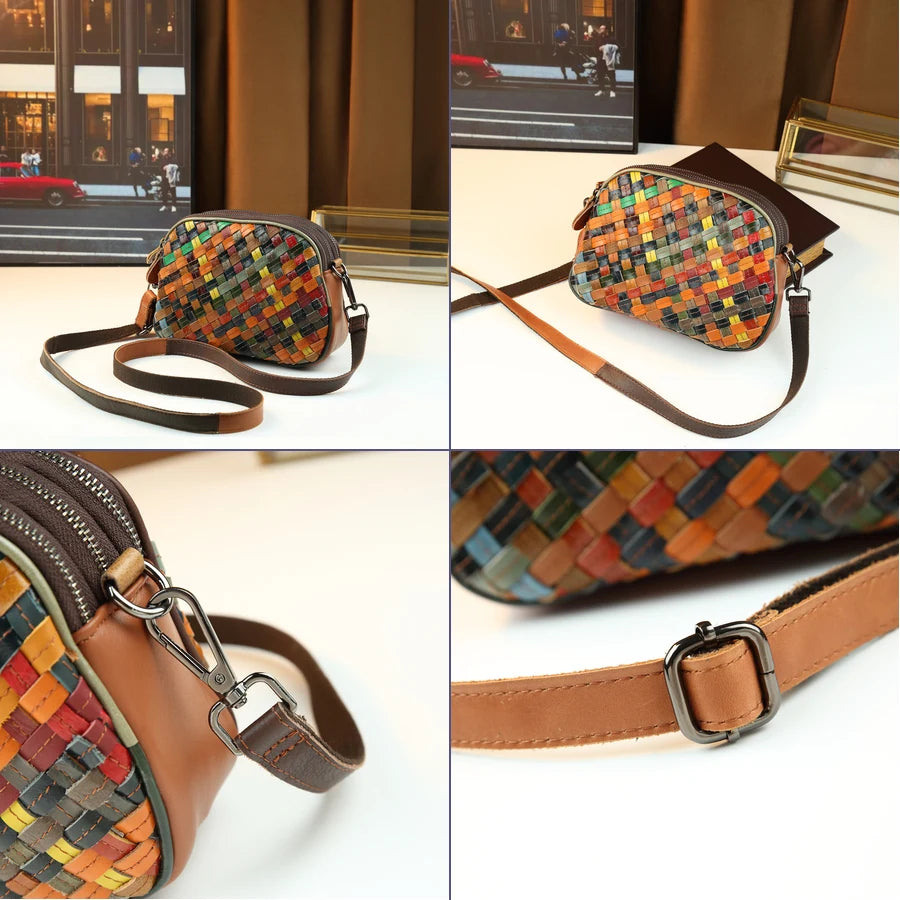 Woven Genuine Leather Crossbody Bag, Compact Messenger - product photo 6