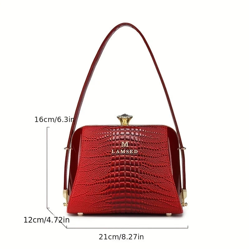 Croc-Embossed Tote with Stone Detail, Office Shoulder Bag - product photo 6