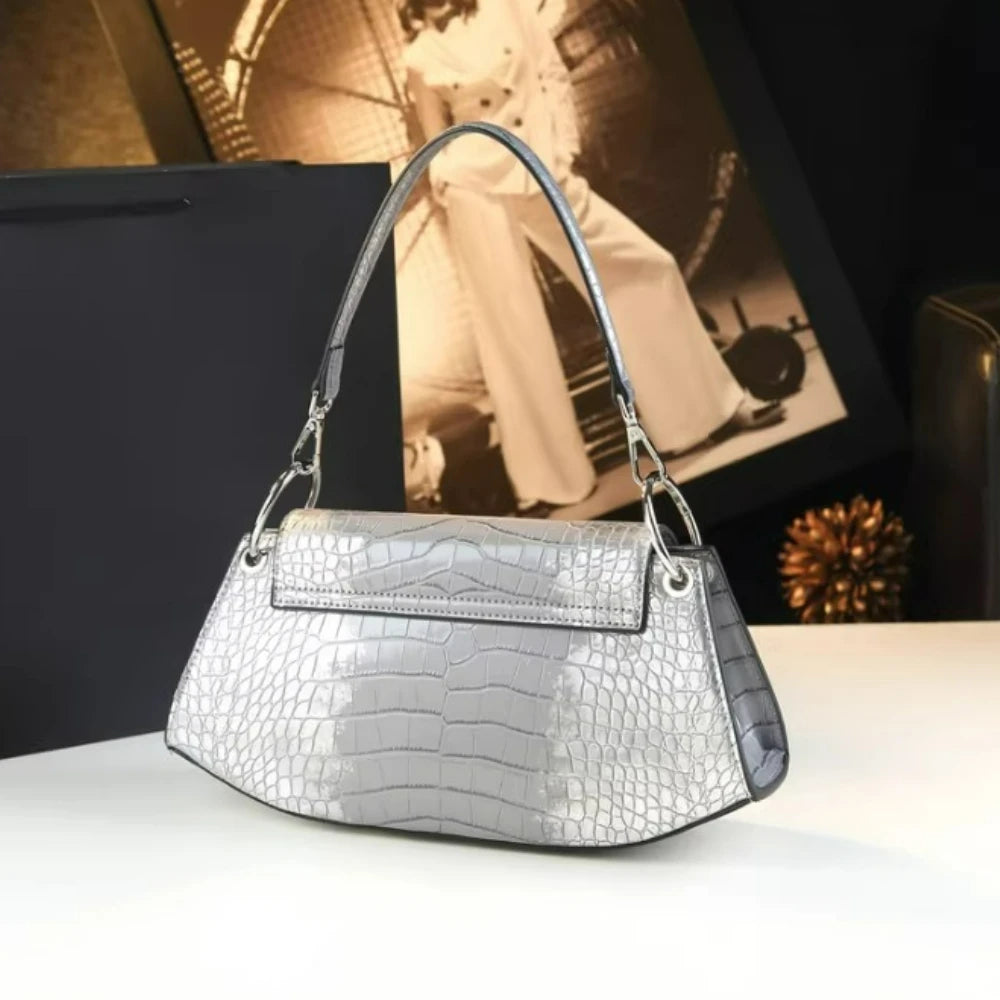 Croc-Pattern Saddle Bag, Mini Underarm Crossbody - product photo 5