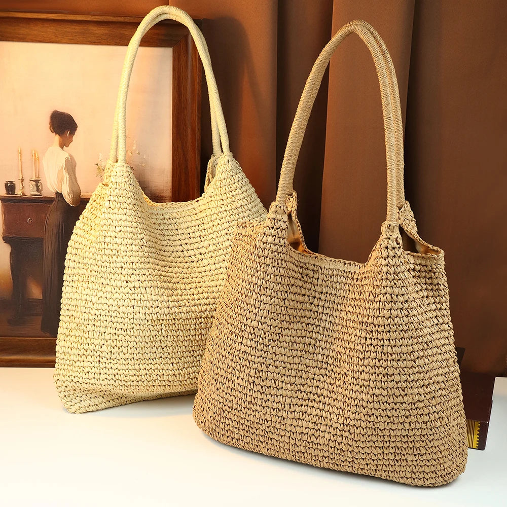 Paper-Rope Woven Tote, Summer Beach Handbag - product photo 3