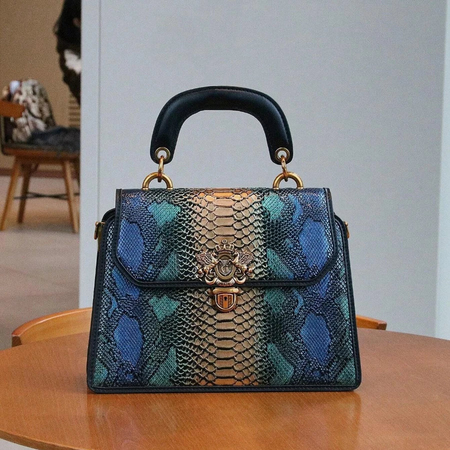 Snake-Pattern Boston Bag, PU Crossbody Handbag - product photo 1