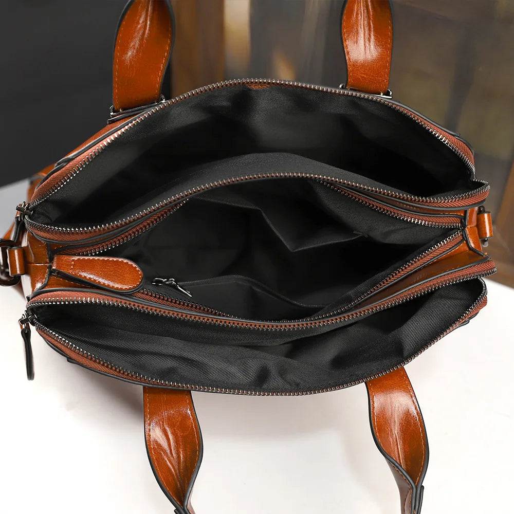 Oil-Wax Leather Boston Bag, Vintage Top-Handle Satchel - product photo 4