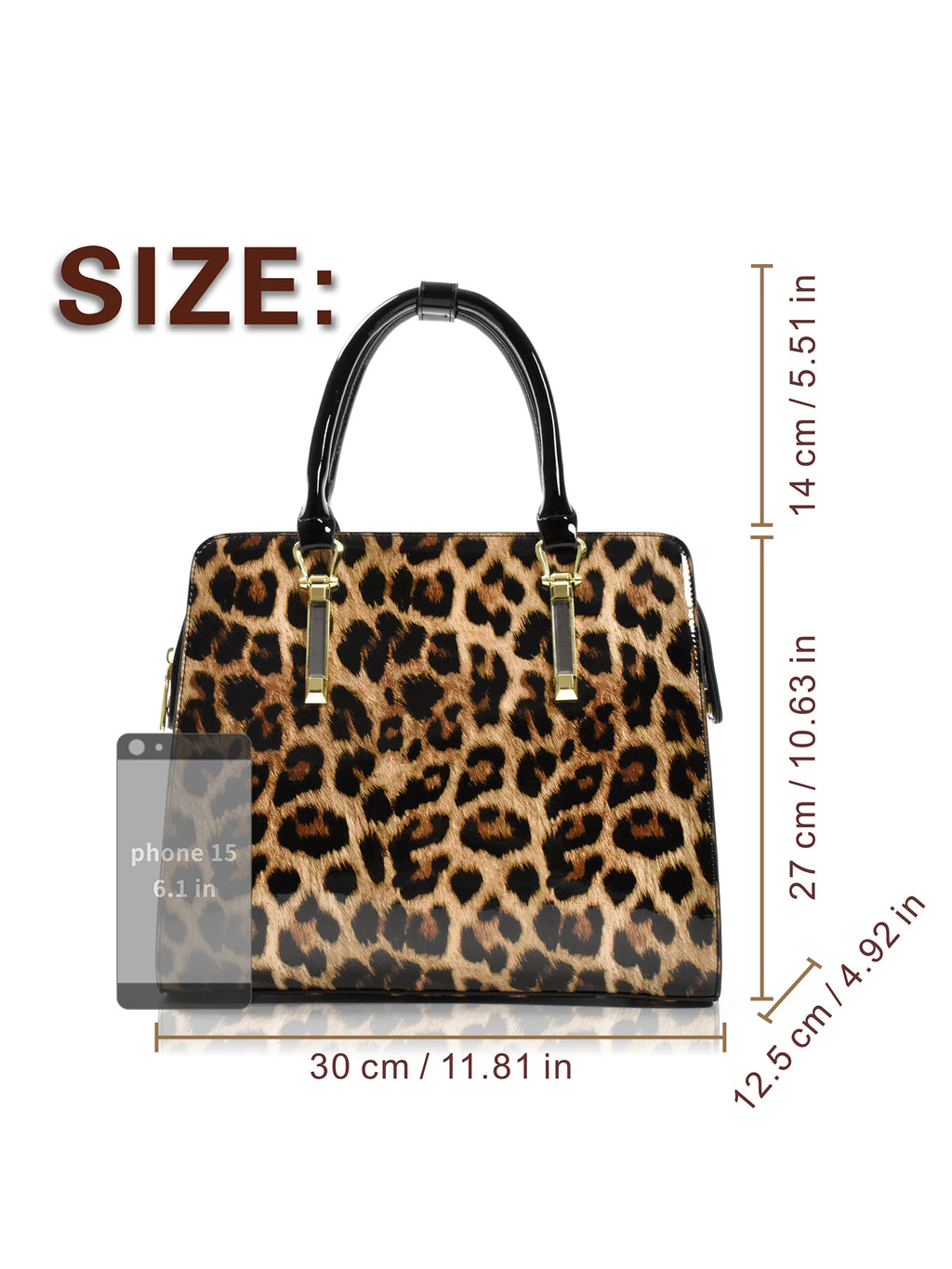 Leopard Patent Shoulder Satchel, Water-Resistant PU Bag - product photo 6