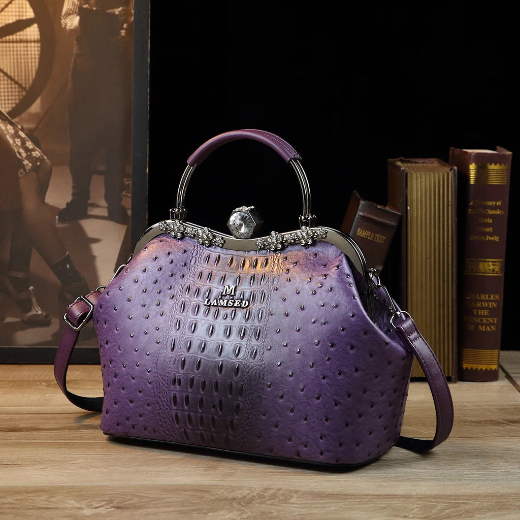 Lacquered Alligator-Pattern Bag with Diamonds - product photo 1