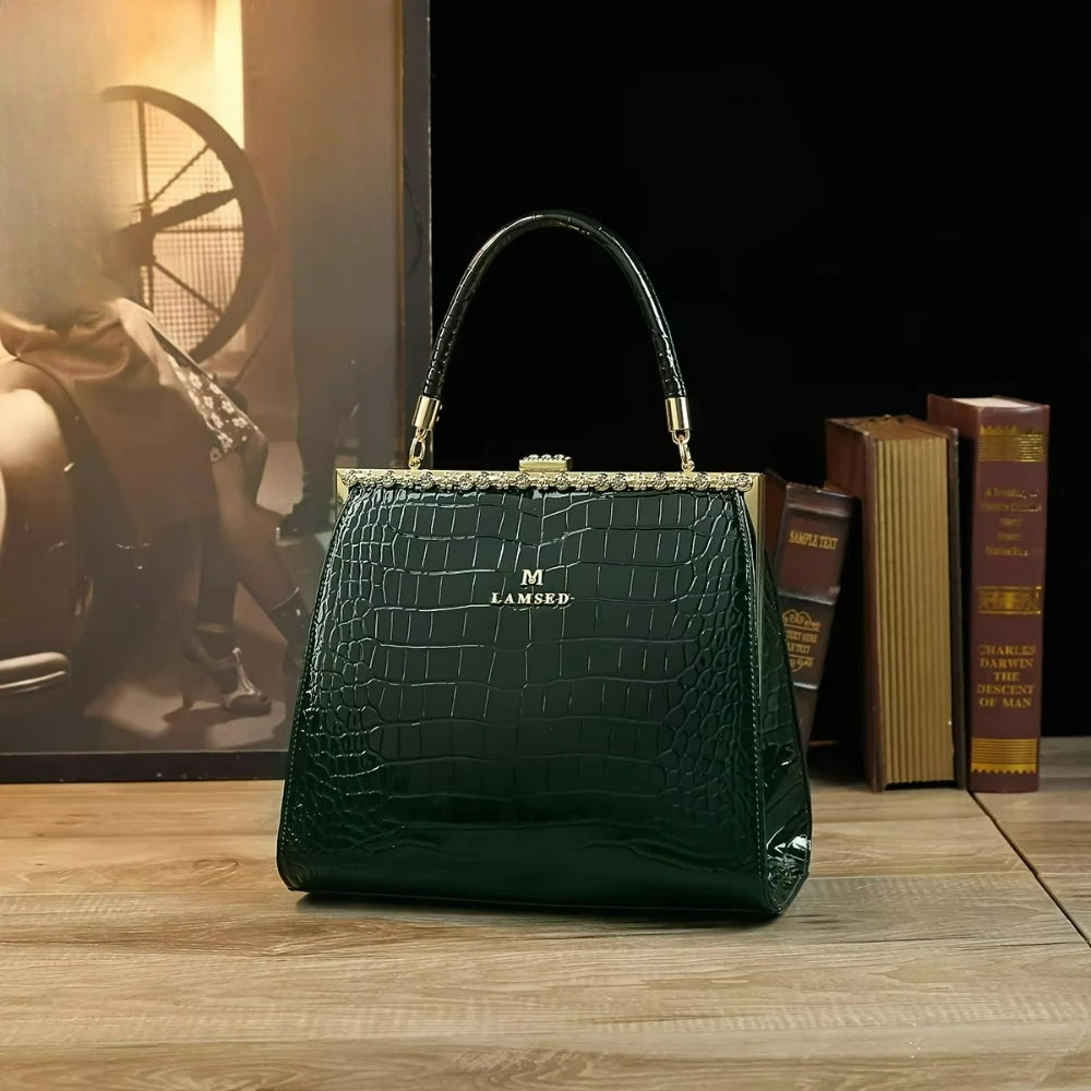 Croc-Pattern Tote with Stone Detail, Casual Shoulder Bag - product photo 6