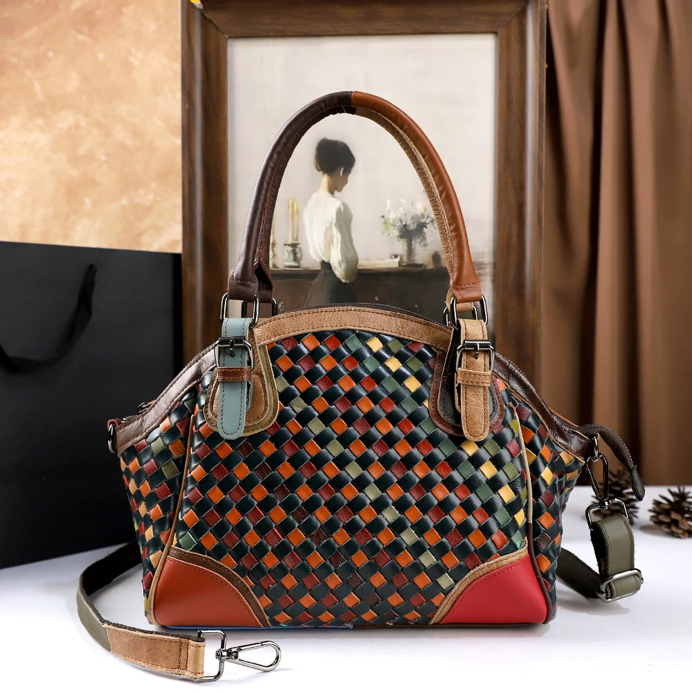 Hand-Woven Genuine Leather Shell Bag, Large Crossbody - product photo 1