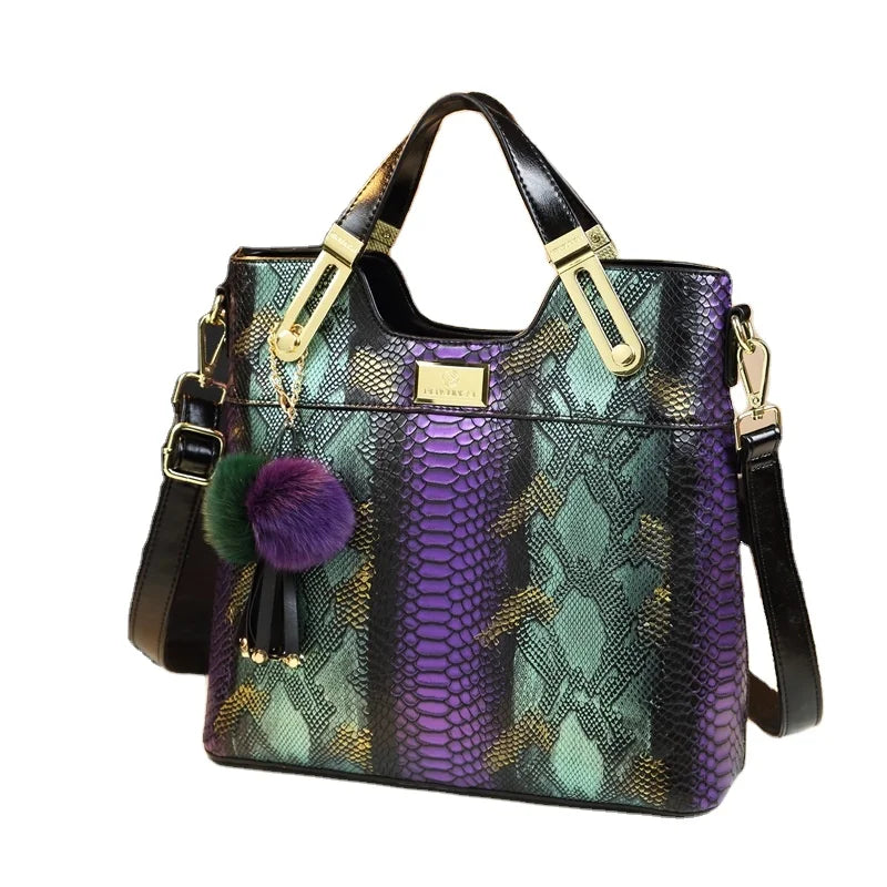 Serpentine-Print PU Tote with Contrast Splicing - product photo 4