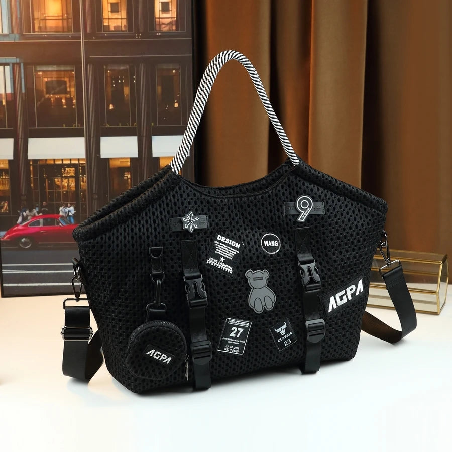 Mesh Bucket Bag with Cartoon Graphic, Travel Tote - product photo 1