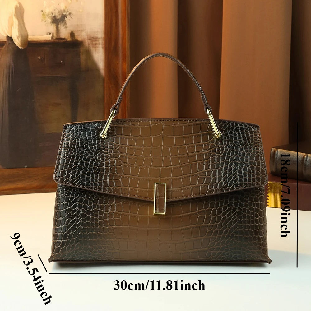 Croc Patent Satchel with Top Handle - product photo 6