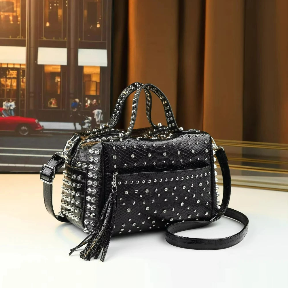 Leopard Pillow Shoulder Bag, Rivet Detail PU Tote - product photo 1