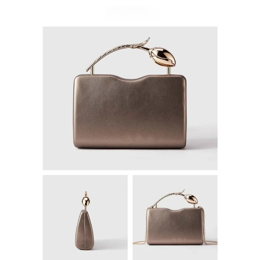 Rose-Shaped Metal Handbag, Novelty Dinner Bag - product photo 6
