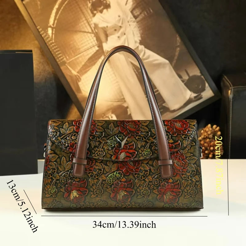 Peony Floral Print Tote Bag, Soft PU Large Handbag - product photo 3