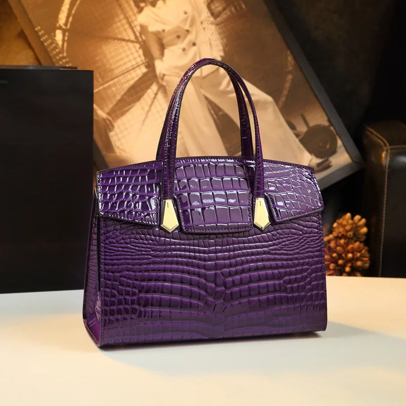 Alligator-Pattern PU Tote, Purple Briefcase Bag - product photo 2