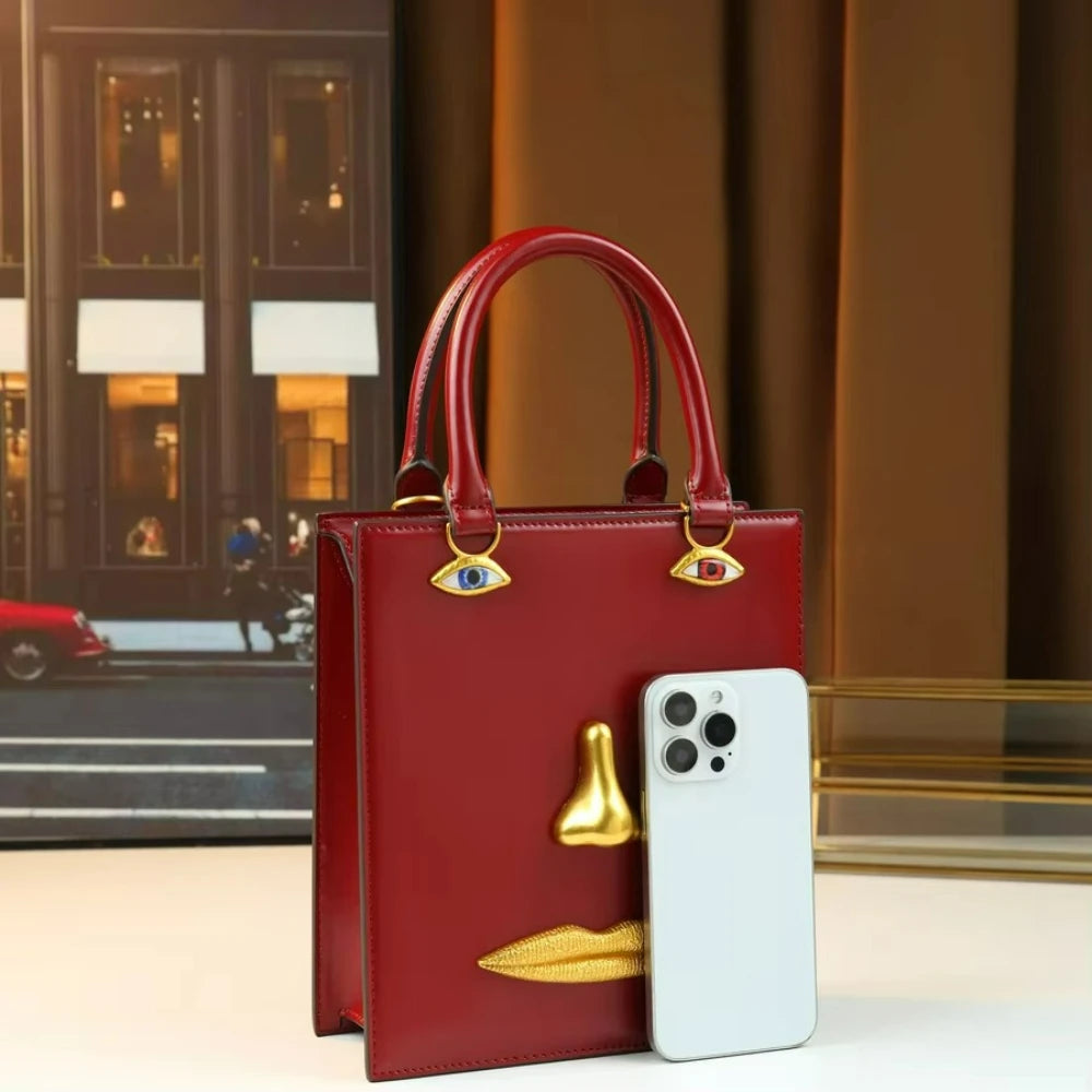 3D Metal Face Handbag, Vintage PU Art Bag - product photo 4