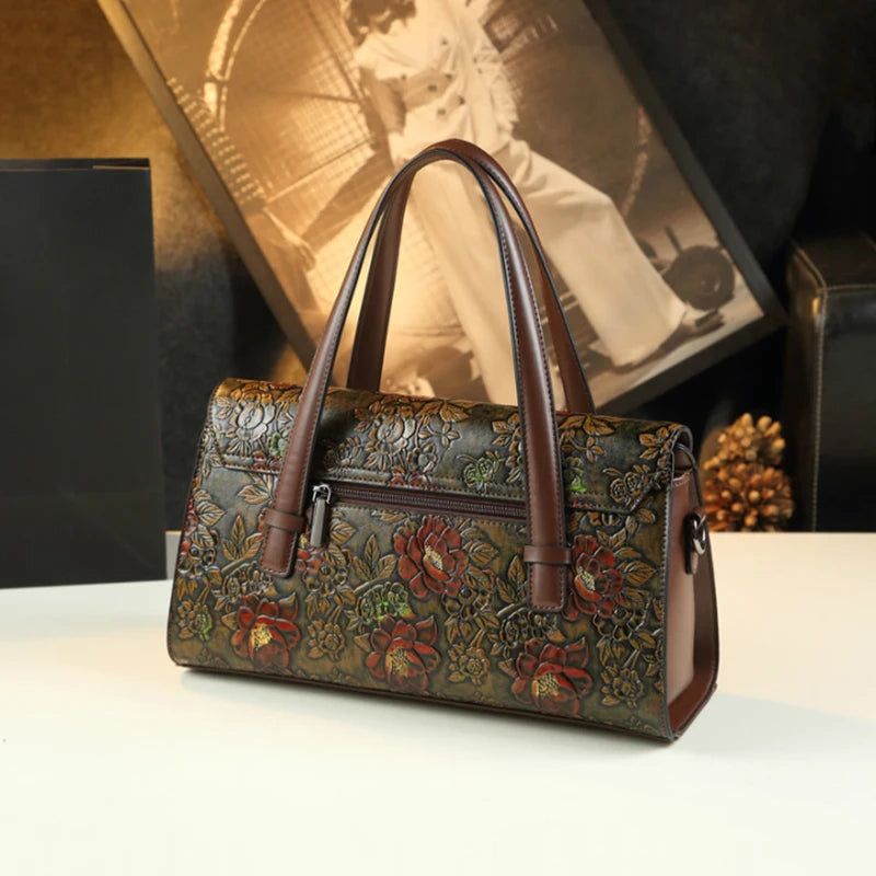 Peony Floral Print Tote Bag, Soft PU Large Handbag - product photo 5