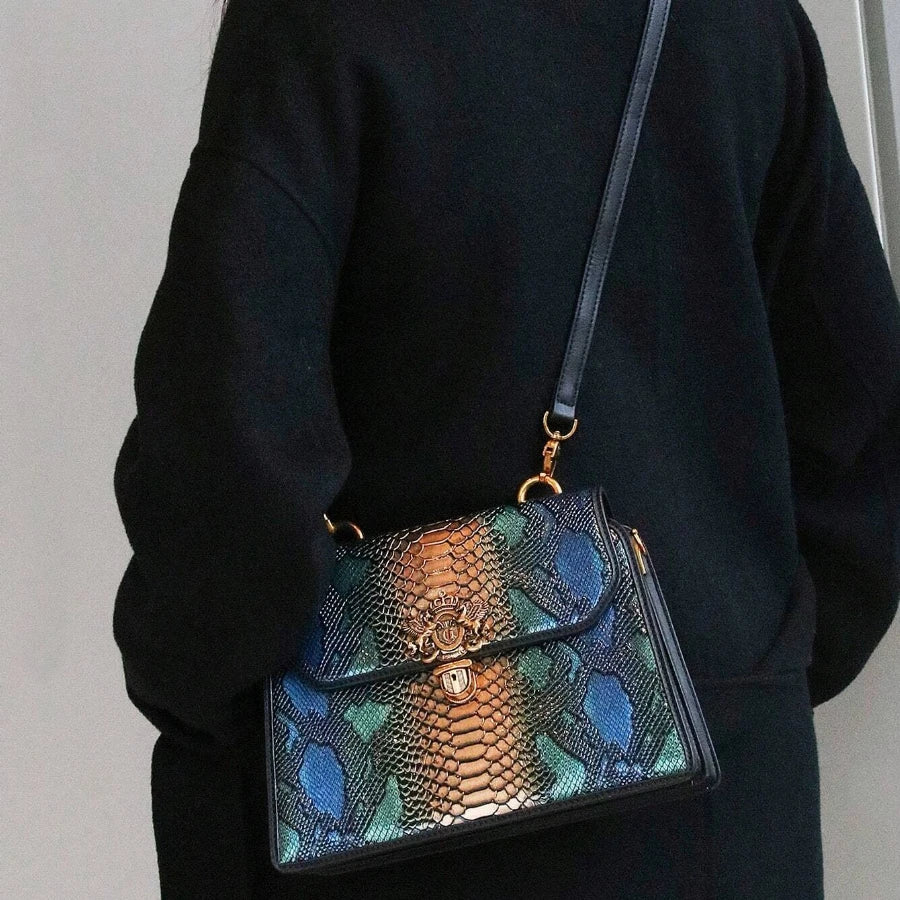Snake-Pattern Boston Bag, PU Crossbody Handbag - product photo 6