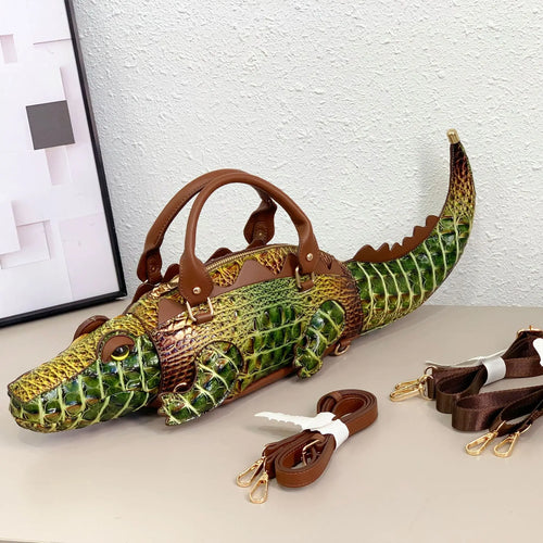 3D Crocodile Shaped Bag, Novelty Top-Handle Purse - product photo 1