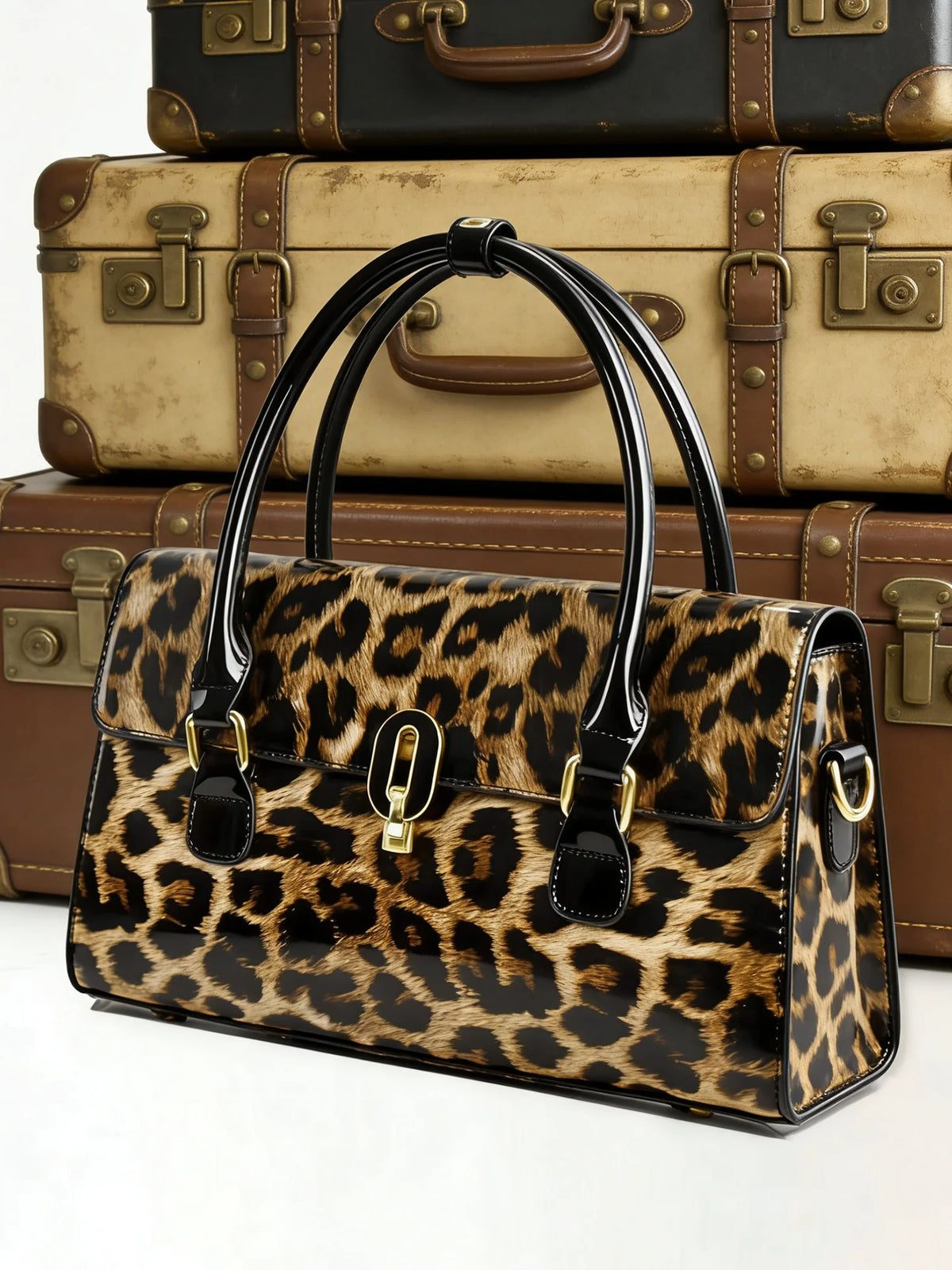 Leopard Patent Tote with Top Handle - product photo 3