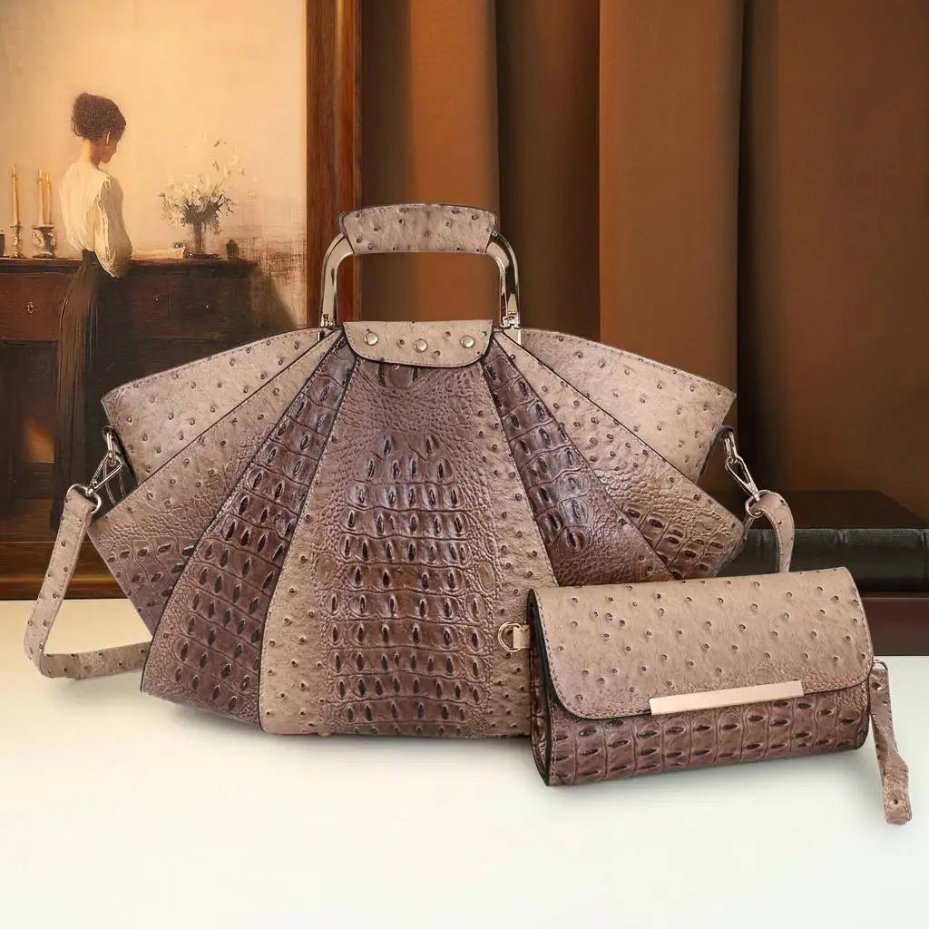 Ostrich-Print Metal-Handle Tote Bag - product photo 2