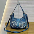 Washed Denim Handbag with Rhinestone Detail - product photo 1