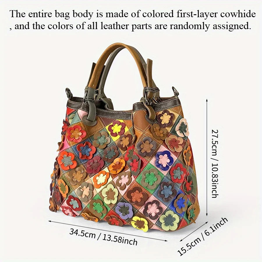Top-Grain Cowhide Tote with Floral Applique - product photo 2