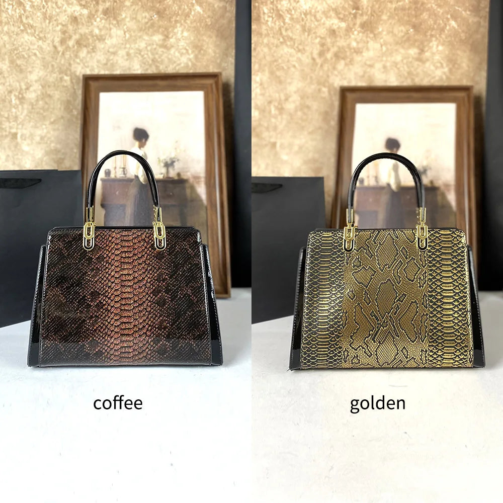 Gradient Python-Print Tote, Patent Top-Handle Bag - product photo 4