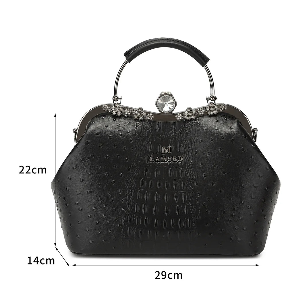 Lacquered Alligator-Pattern Bag with Diamonds - product photo 6
