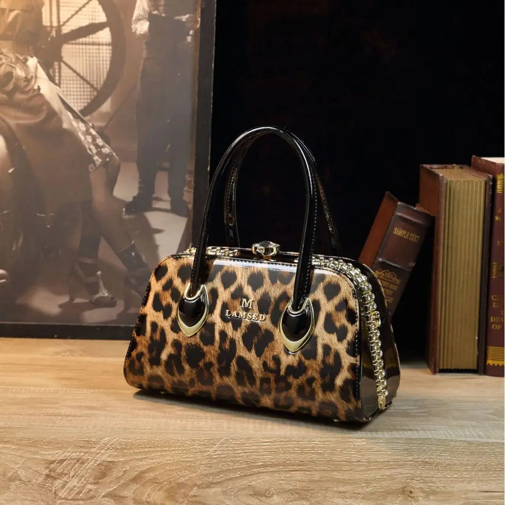 Glossy Patent-Look Shoulder Bag with Diamond Inlay - product photo 1