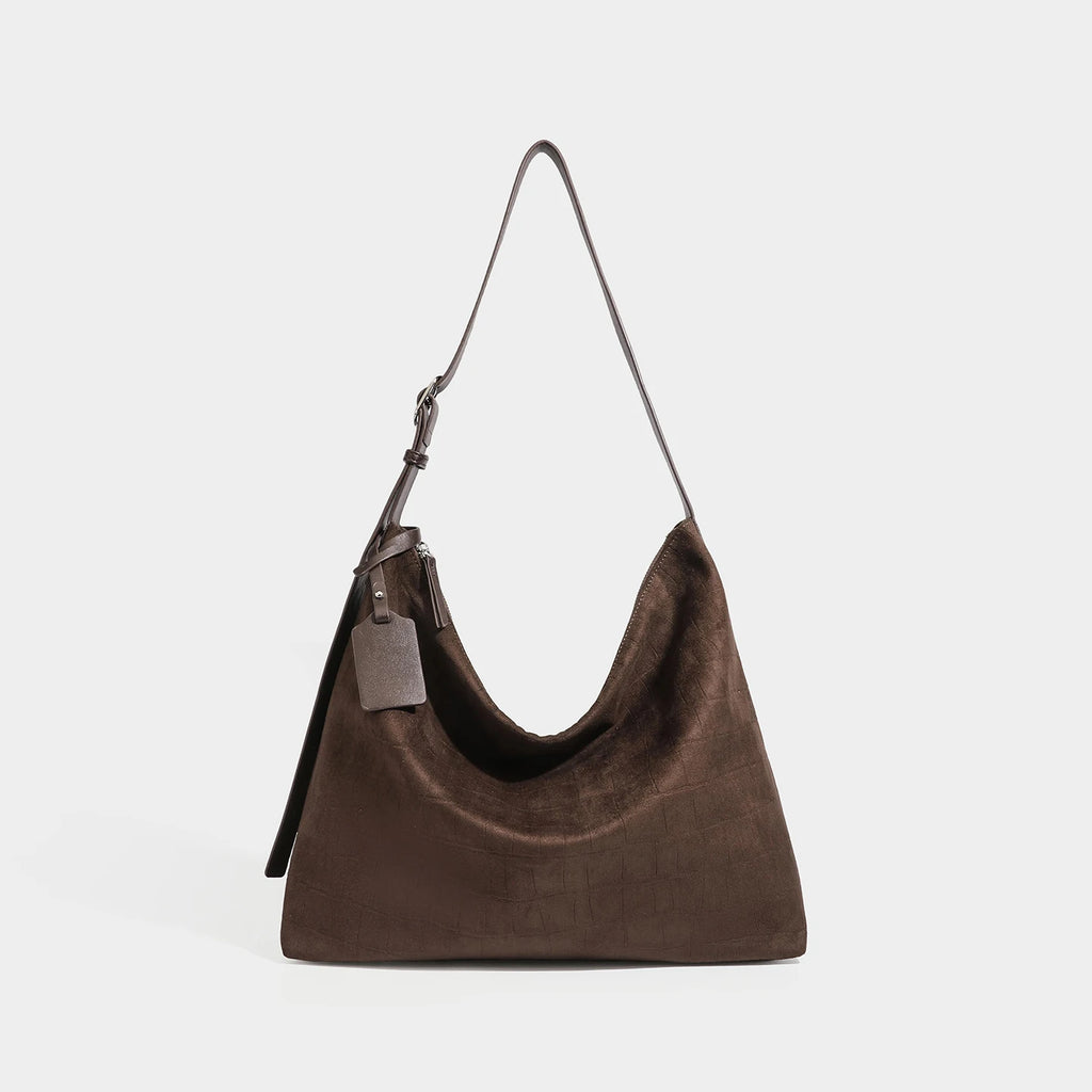 Croc-Embossed Suede Hobo Bag, Vintage Shoulder Satchel - product photo 1
