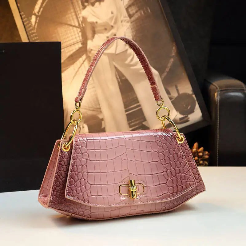 Stone-Pattern Underarm Bag with Rotary Buckle - product photo 1
