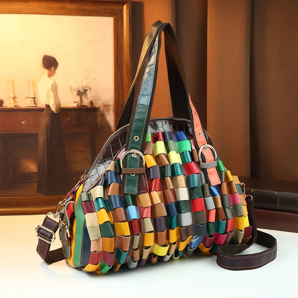 Woven Genuine Leather Tote, Large Shoulder Bag - product photo 2