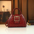 Croc-Embossed Rose Satchel with Gold-Buckle Handle - product photo 1