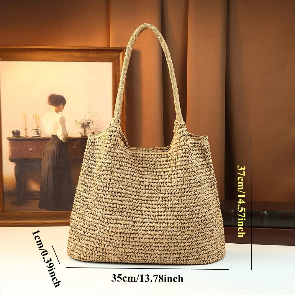 Paper-Rope Woven Tote, Summer Beach Handbag - product photo 4