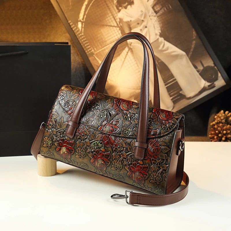 Peony Floral Print Tote Bag, Soft PU Large Handbag - product photo 2