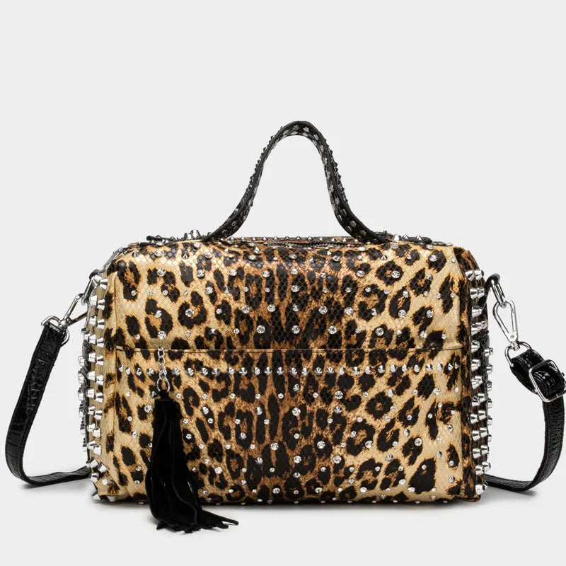 Pearl-Detail Leopard Bag, Vintage Shoulder Handbag - product photo 2