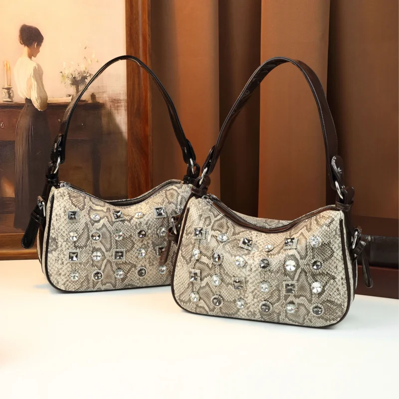 Python-Print Patent Bag with Rhinestones - product photo 4