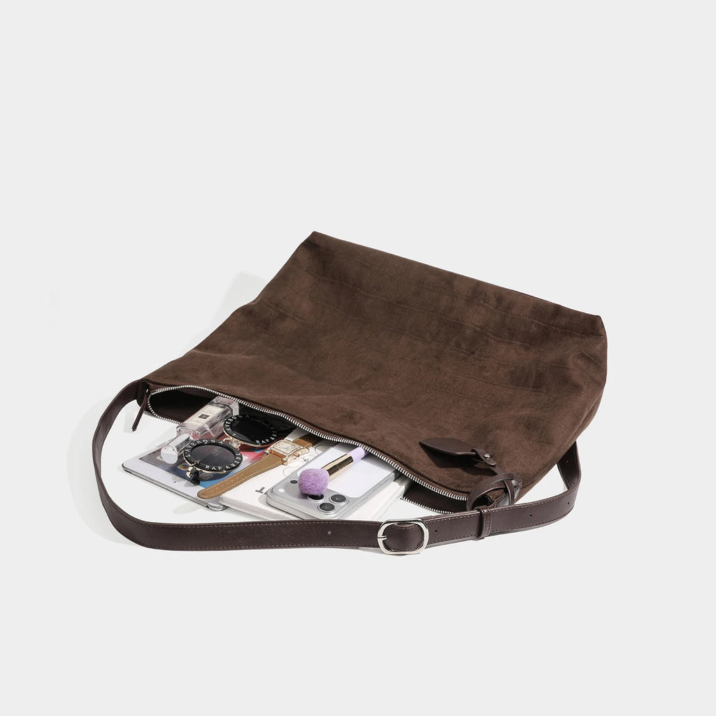 Croc-Embossed Suede Hobo Bag, Vintage Shoulder Satchel - product photo 4