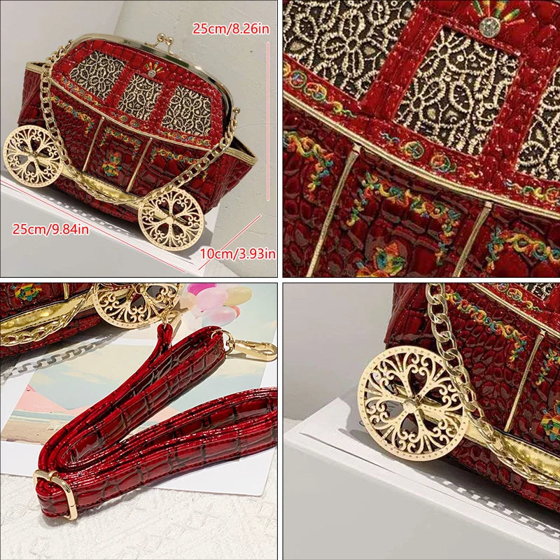 Carriage-Shaped Handbag with Chain Strap, Vintage Cartoon Bag - product photo 5
