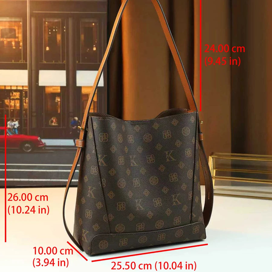 Monogram-Pattern Underarm Bag, Vintage PU Satchel - product photo 2