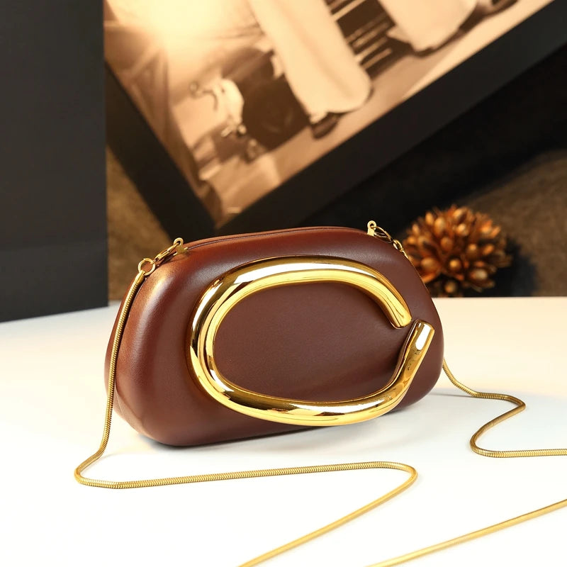 Shell-Clasp Evening Bag with Chain, PU Dinner Bag - product photo 1