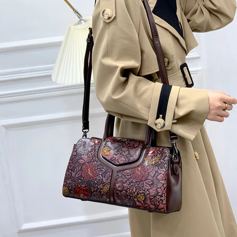 Rose-Embossed Boston Bag, 3D Floral Vintage Handbag - product photo 5