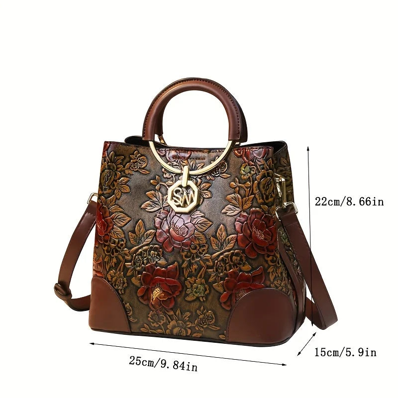 Landscape-Print Bucket Bag, Retro Crossbody Tote - product photo 3
