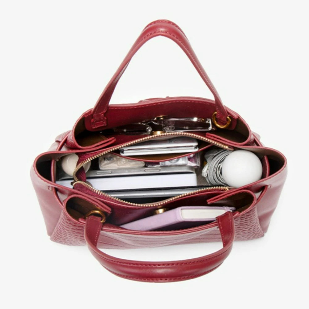 Red Bridal Shoulder Bag, Alligator-Pattern Wedding Bag - product photo 2