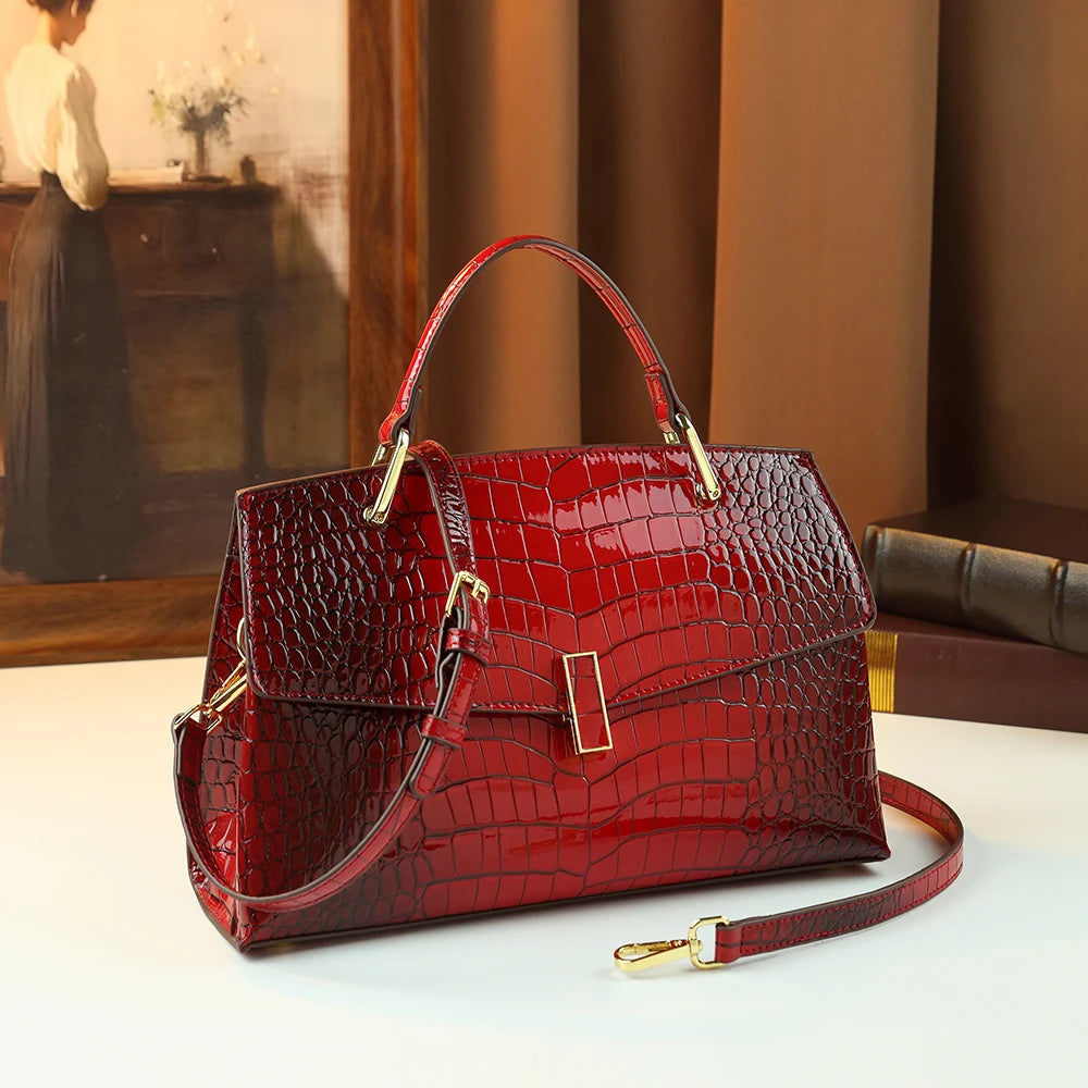 Croc Patent Satchel with Top Handle - product photo 3