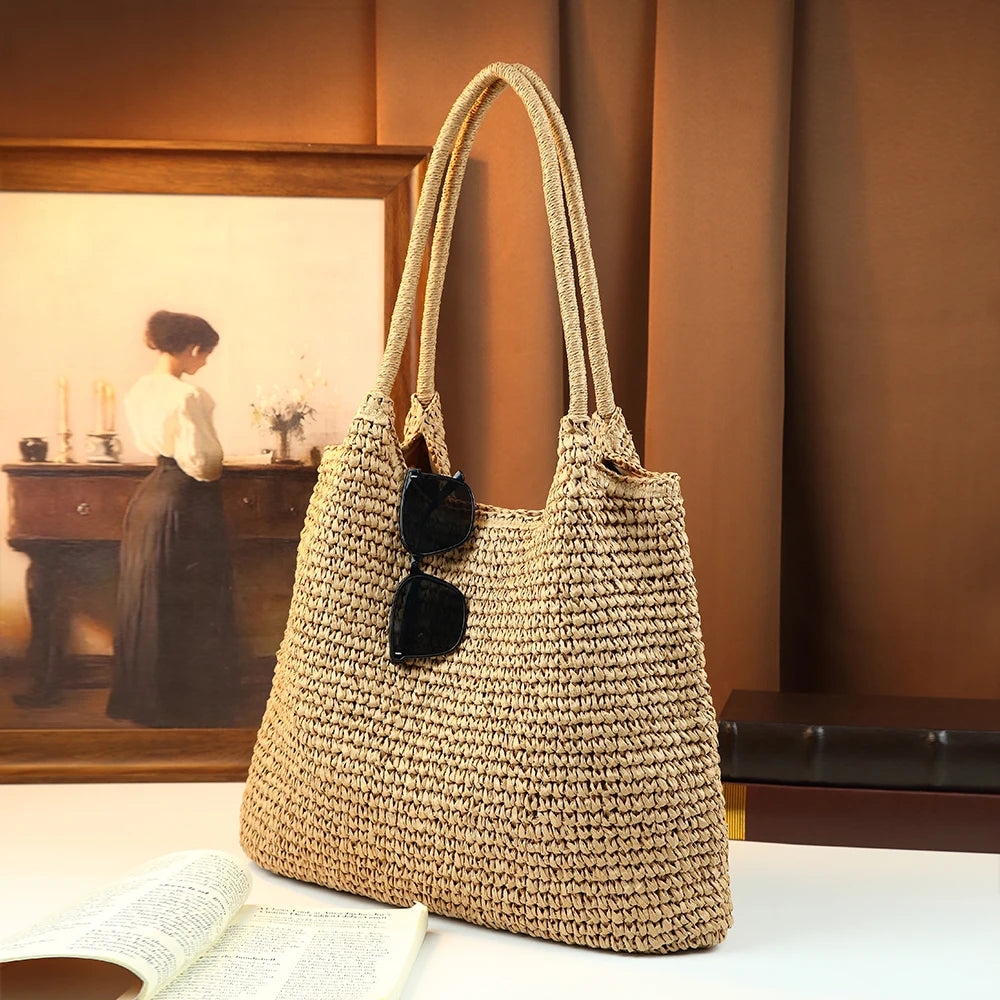Paper-Rope Woven Tote, Summer Beach Handbag - product photo 1