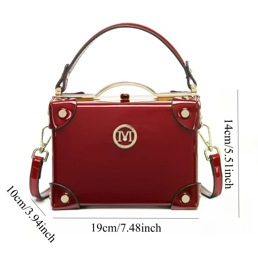 Square-Handle Satchel Bag, Retro Textured Handbag - product photo 6